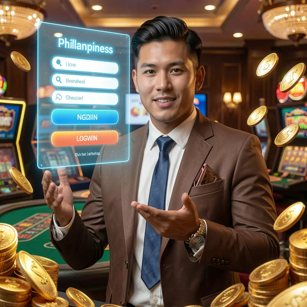 PHZZZ Login – Enter a premium online casino experience for players in the Philippines Confident Philippine casino dealer welcoming players to the PHZZZ login interface with glowing lights and a premium gaming atmosphere